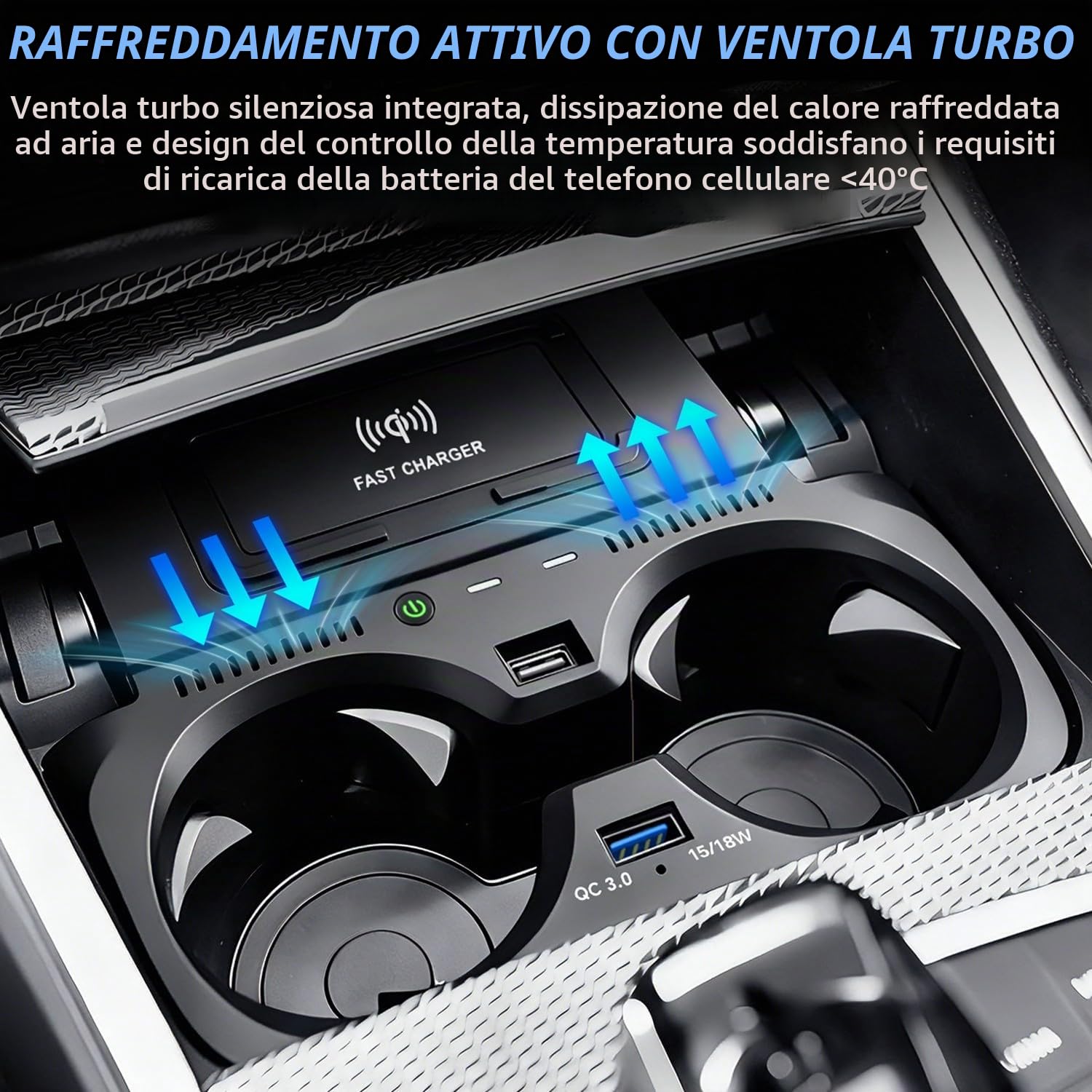 Caricabatterie Wireless per BMW 3 Series G20 2019-2024, BMW 4 Series G22 2020-2024, BMW 2 Series 2022-2024, OEM personalizzato con QC3.0 USB Rapida Ricarica Telefono Pad (Non per NFC)(black)