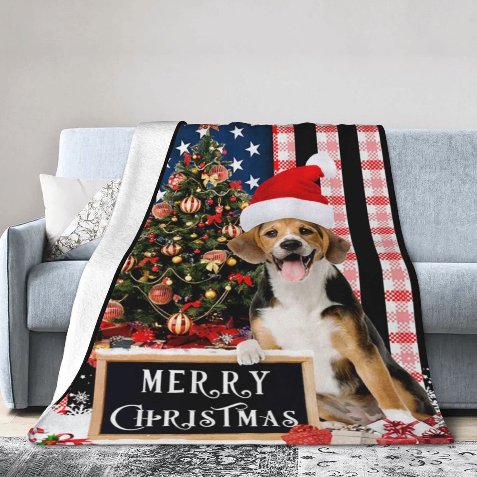 Lsjuee Flannel Fleece Blanket 40"X30" Merry Christmas Beagle Sofa Throw Blanket Quality Ultra-Soft Travel Winter Blankets for Mens Keep Warm