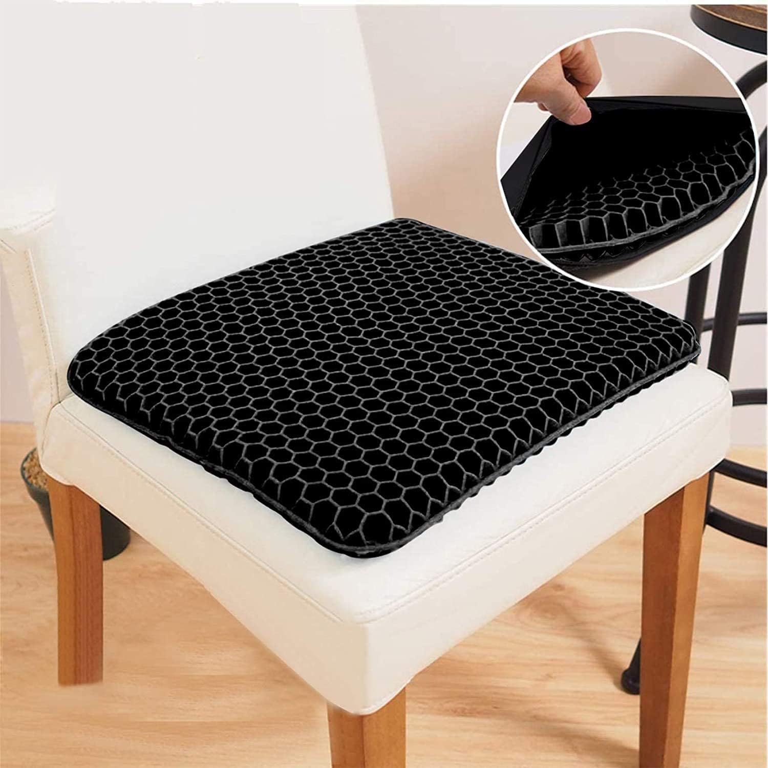Gel Seat Cushion, for Long Sitting -Double Thick Gel Seat Cushion Breathable Honeycomb Chair Cushion with Non-Slip Cover for Office Chair Car, Wheelchair, Long Trips,Relief Sciatica Pain : Office Products
