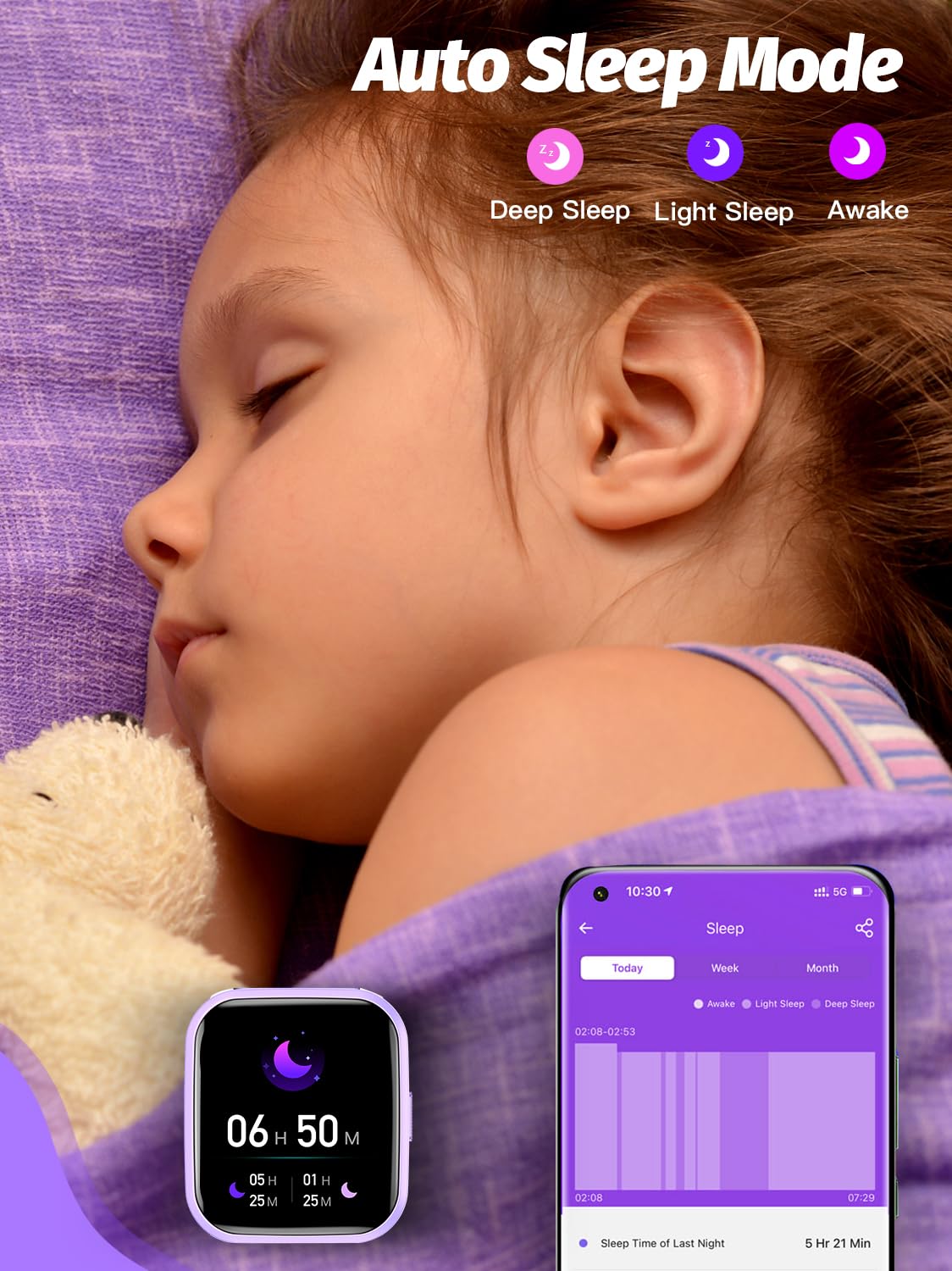 Butele Bambini Smart Watch,Smart Watch per Bambini Gioco Watch Regali per 4-16 anni con modalità Sleep 20 Modalità Sportive 5 Giochi Pedometro Regalo di Compleanno per Ragazzi Ragazze (Viola)