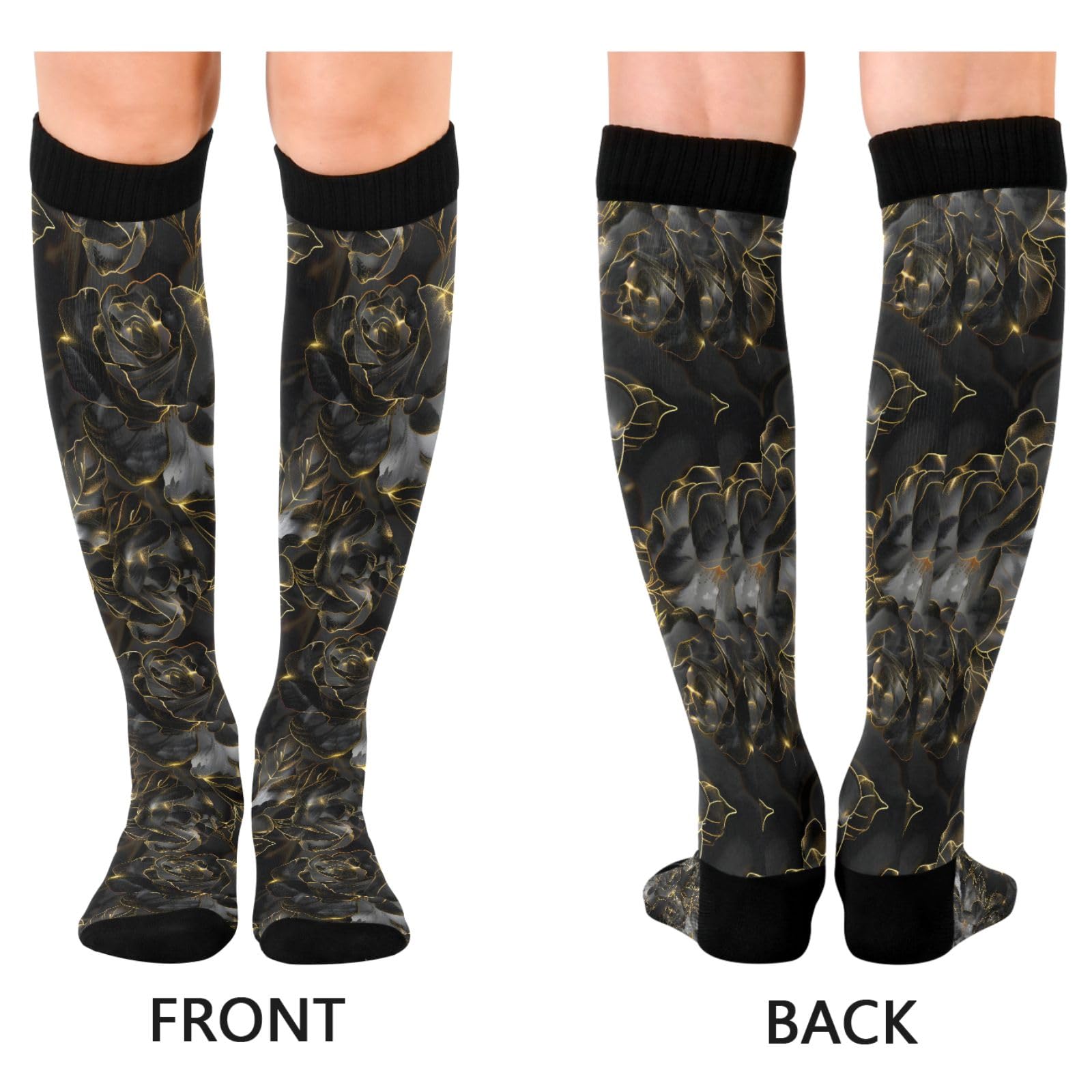 ALAZA Athletic Compression Socks Knee High Socks Stockings for Women Black Gold Rose Running Circulation Sport Football