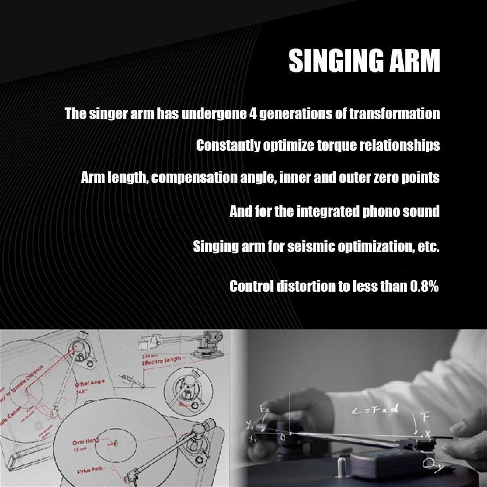 Giradischi portatile Bluetooth con altoparlante integrato e sistema di trasmissione a cinghia di arresto automatico per la riproduzione di dischi in vinile