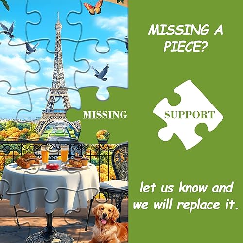 Miniatura 7 de Rompecabezas de París de 1000 piezas, rompecabezas de paisaje de flores, con pájaros, perros, gatos, mariposa, torre Eiffel, naturaleza, escénico,