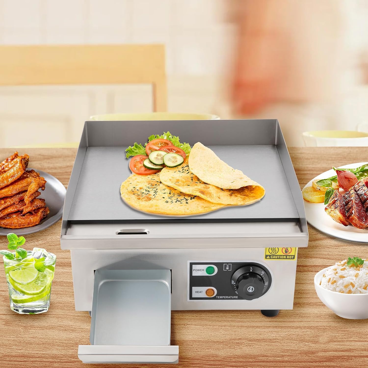 Piastra elettrica da 14 pollici, griglia Teppanyaki professionale da 2000 W per ristoranti, piastra antiaderente in acciaio inossidabile per uso domestico o professionale.