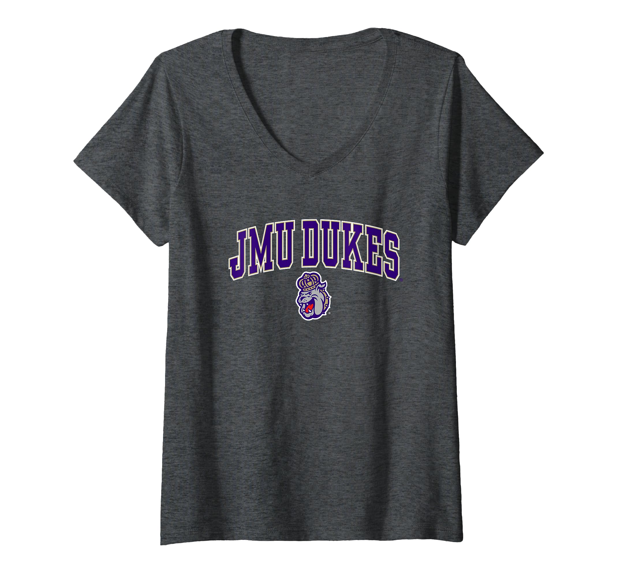 Womens James Madison Dukes Womens Arch Over Dark Heather V-Neck T-Shirt