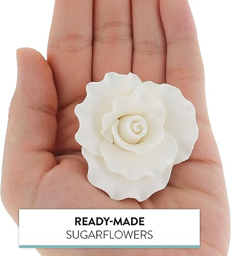 Miniatura 8 de Global Sugar Art Flor de pastel de azúcar blanca rosa australiana, 8 unidades por Chef Alan Tetreault