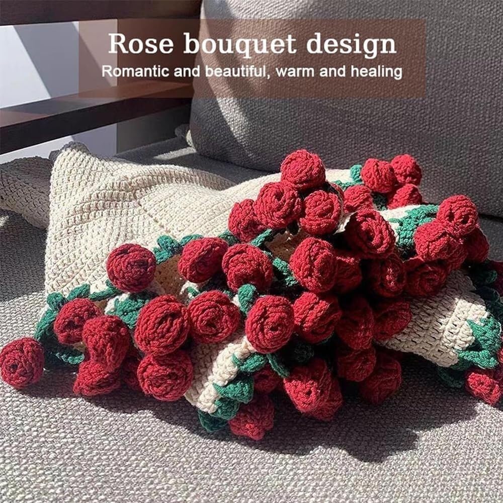 Amazon｜フラワーブーケブランケット かぎ針編み ローズスロー