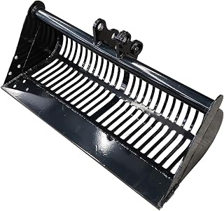 Screening Bucket Attachment 24 Inch, Skeleton Sieve Riddles Bucket for Mini Excavator, 25mm Pin and 90mm Spacing, Toothless Edge for Smooth Ground Finishing, Rock Separation and Backfill Refinement