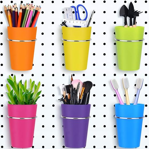 6 Set Pegboard Bins with Rings, Pegboard Accessories Cups Holder Pegboard Organizer