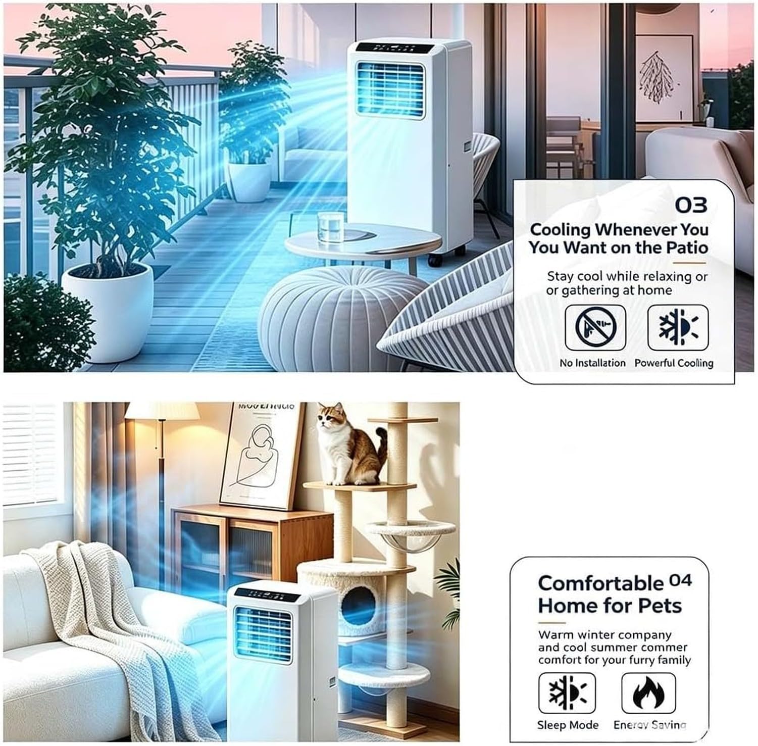 Climatizzatore Portatile 4-in-1, Condizionatore d’Aria Mobile con Inverter per Raffreddamento, Riscaldamento, Deumidificazione e Ventilazione, Pannello Intellig, Q5