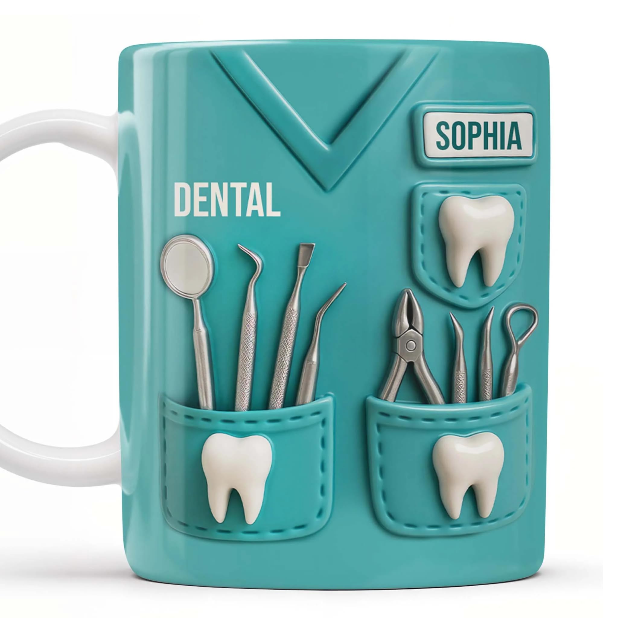 Dental Coffee Mug Featuring Dental Equipment Designs - Personalized 3D Effect Coffee Gift for Dentist Dental Student Dentist