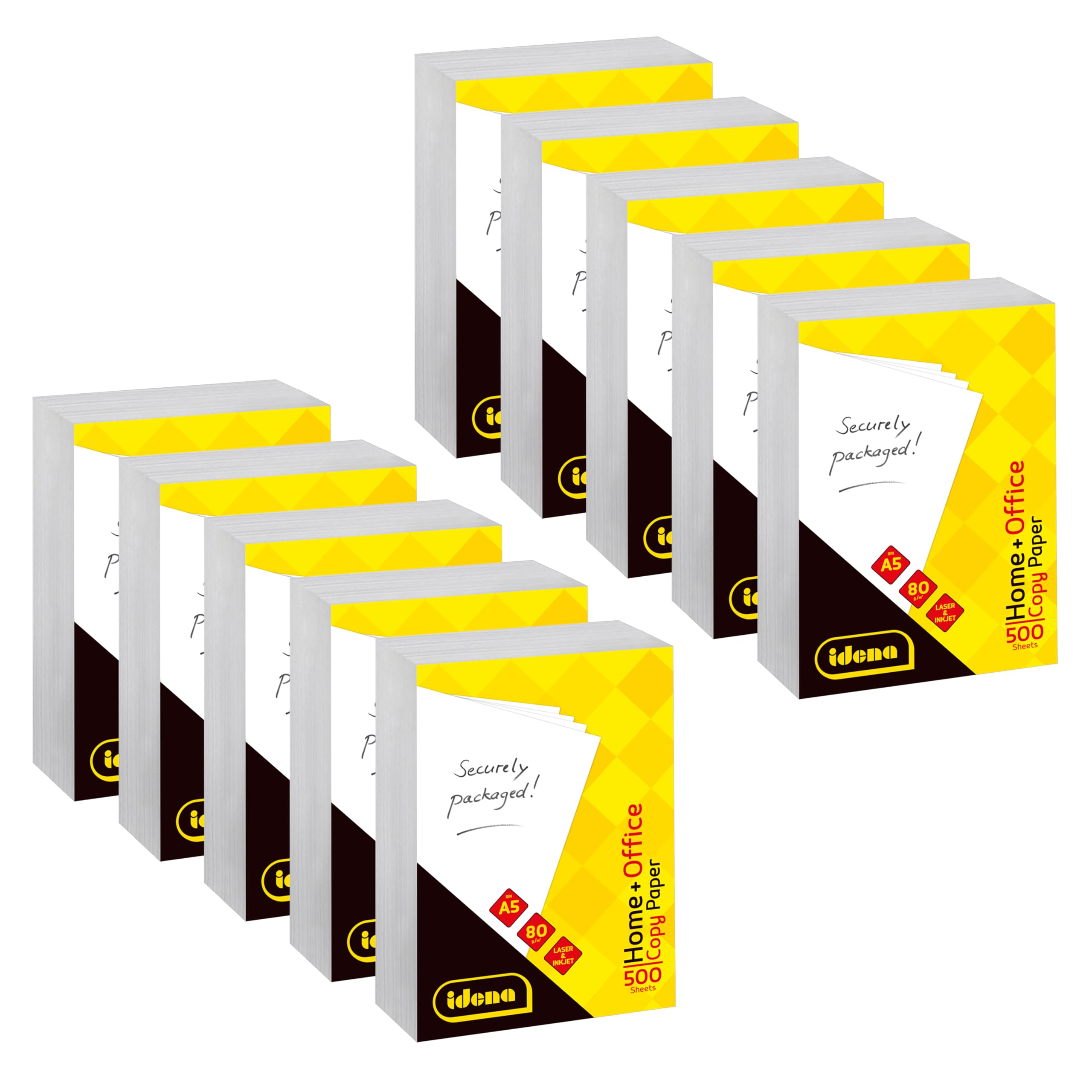 Idena 90951 - Papel para fotocopiadora DIN A5, 10 paquetes de 500 hojas de 80 g/m², papel blanco para impresoras láser y de inyección de tinta