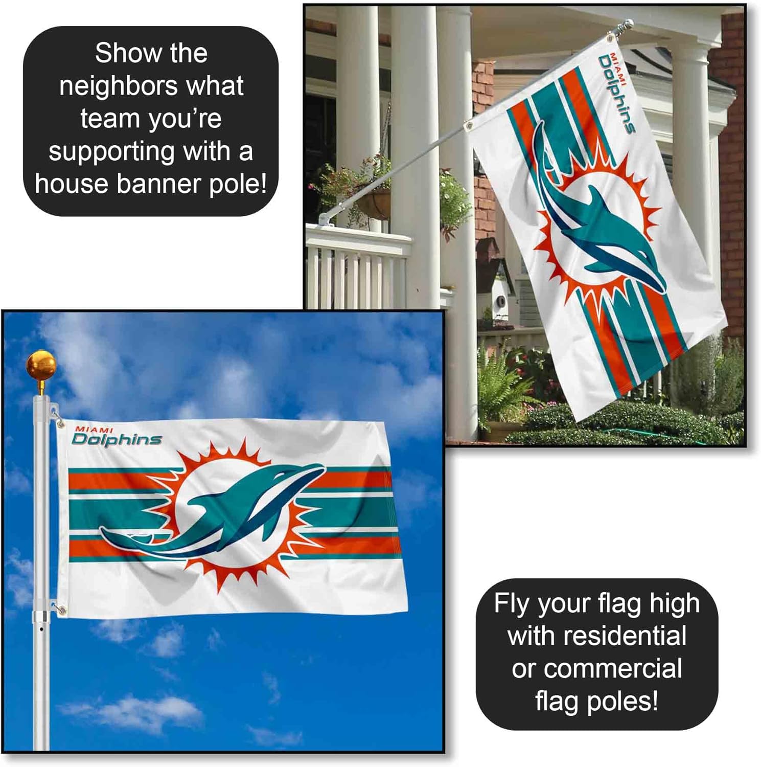 WinCraft Miami Dolphins White Flag Outdoor Indoor 3x5 Foot Banner - Image 3