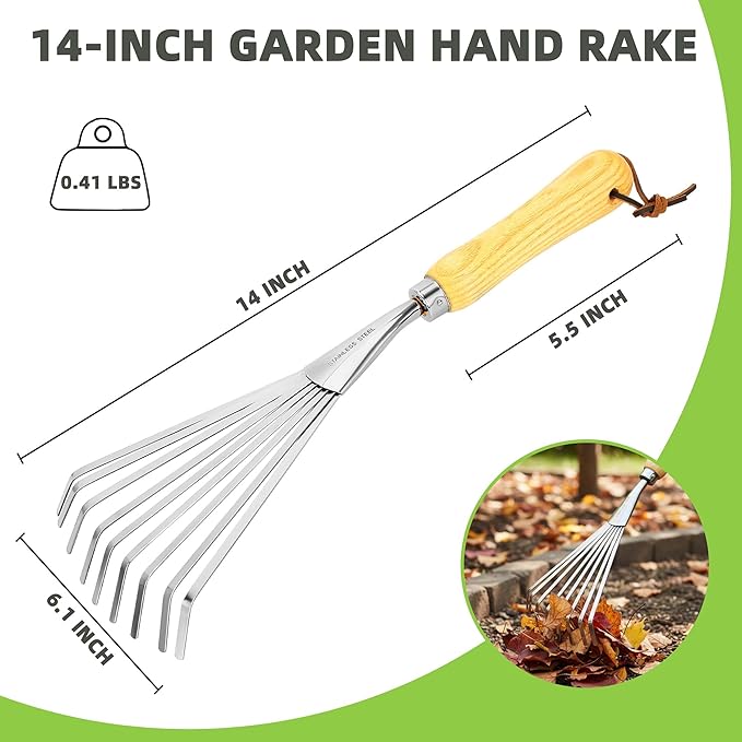 Rastrillo manual de jardinería de acero inoxidable KLDOLLAR miniatura 3