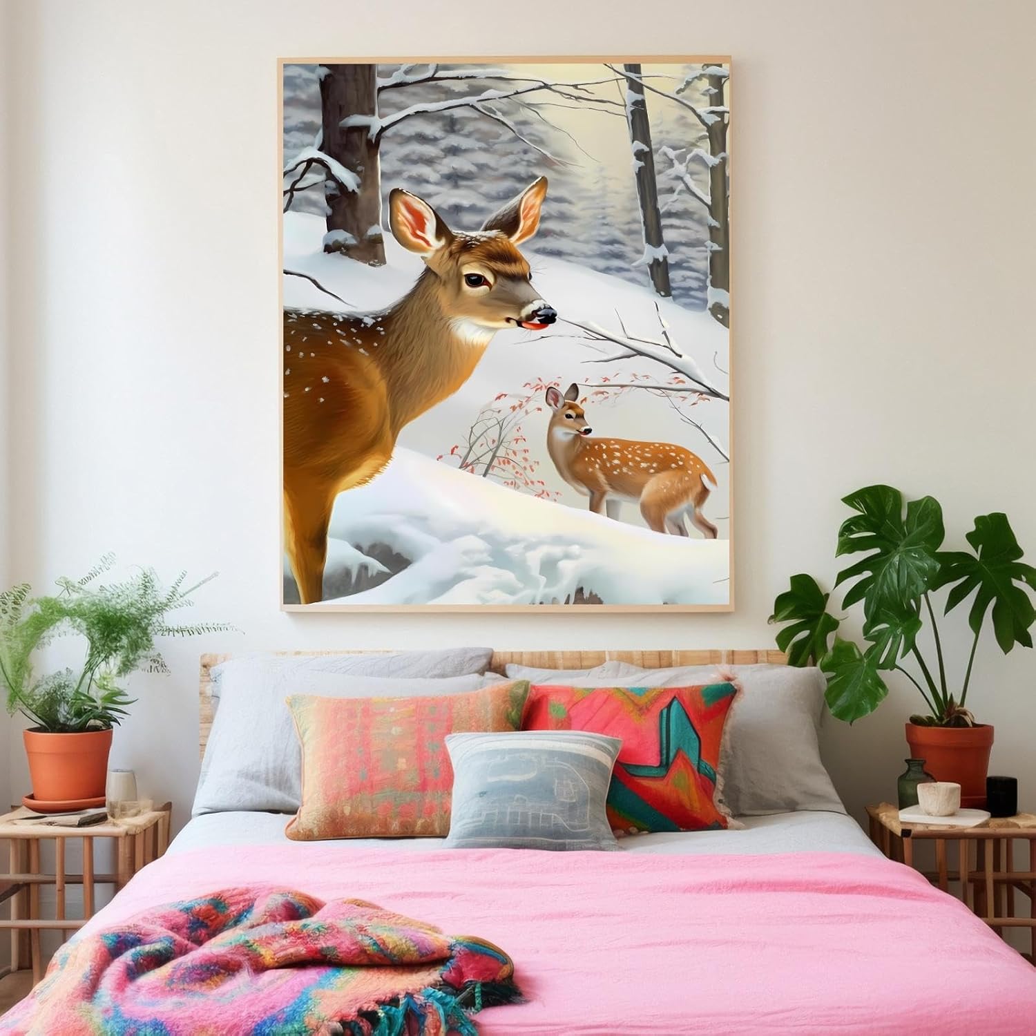 Worihut DIY Deer Theme Diamond Painting Kits for Adults - Deers in Snowy Forests Diamond Painting, 5D Full Diamond Art Round Diamond Crafts Personalised Gift, Home Wall Decor 20x30 Inch