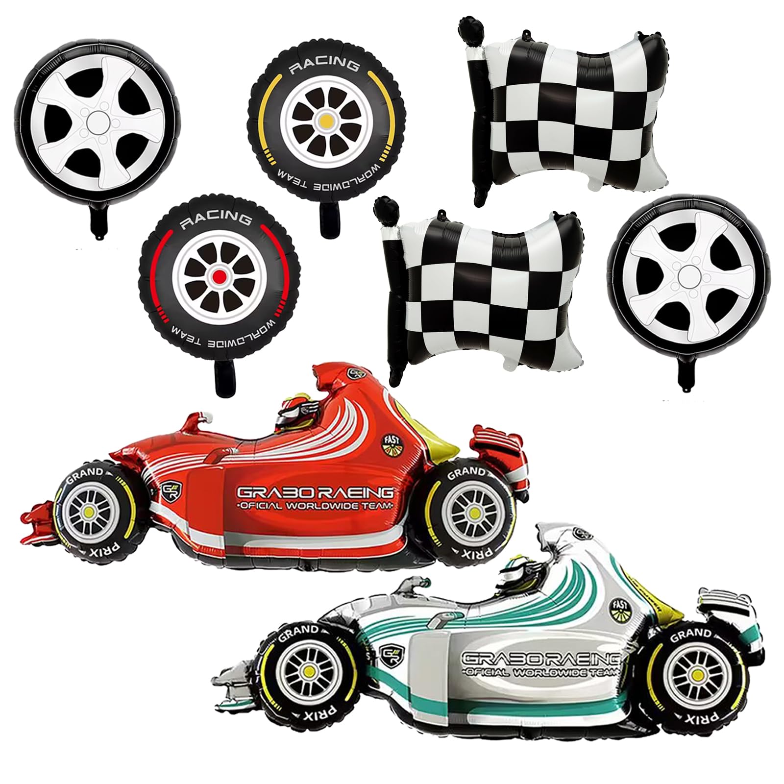 Race Car Balloons, 43 Inch Race Car Birthday Party Decorations, Wheel Tire Foil Balloons, Two Fast Birthday Decorations, Black and White Checkered