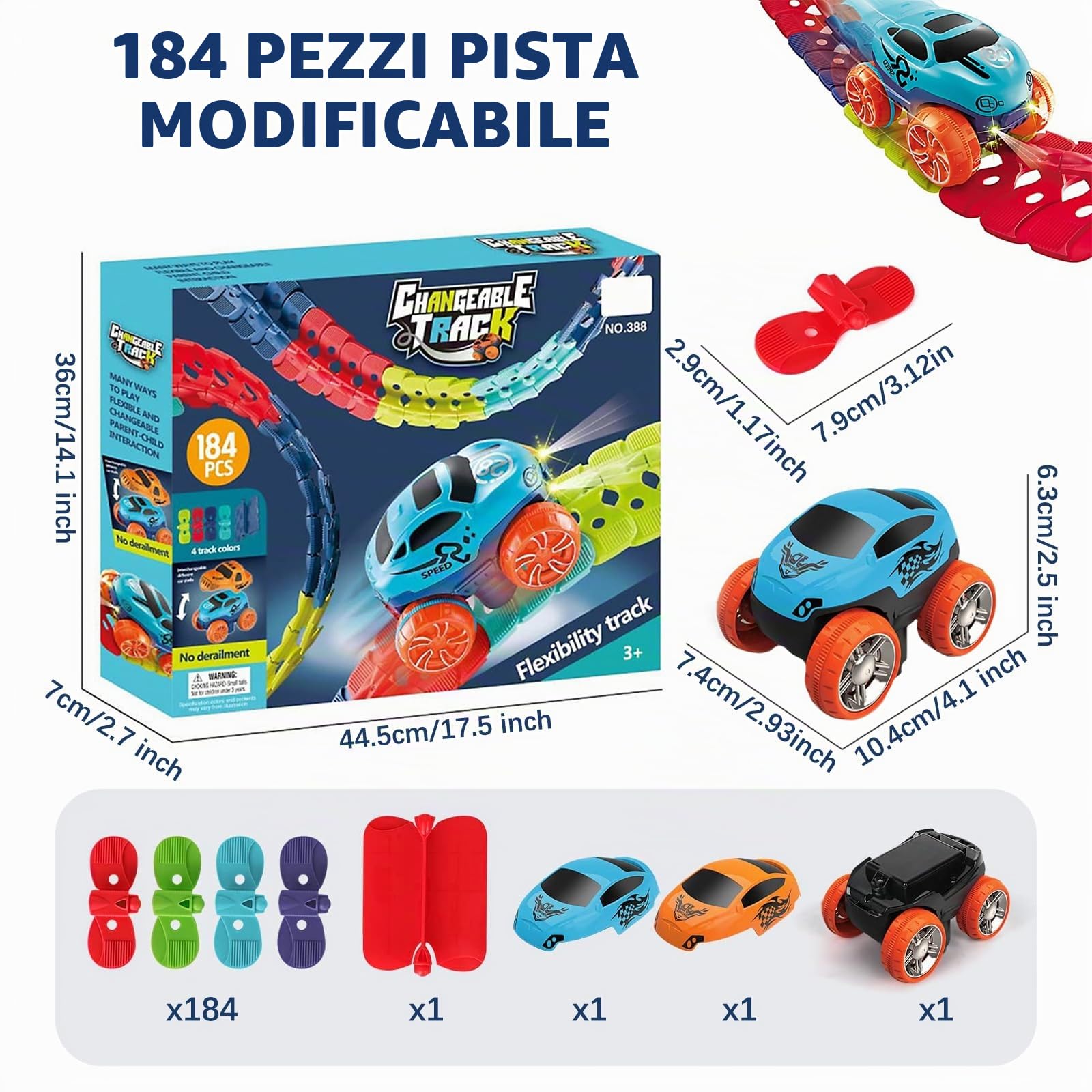 Car Racing Track Circuito Auto Bambino 184 Pezzi Pista Macchinine Giochi Bambini 3 Anni Luminosa Elettriche Auto Giocattolo Flessibile Pista Macchinine Macchinine Giocattolo per Bambini 3 4 5 6 Anni