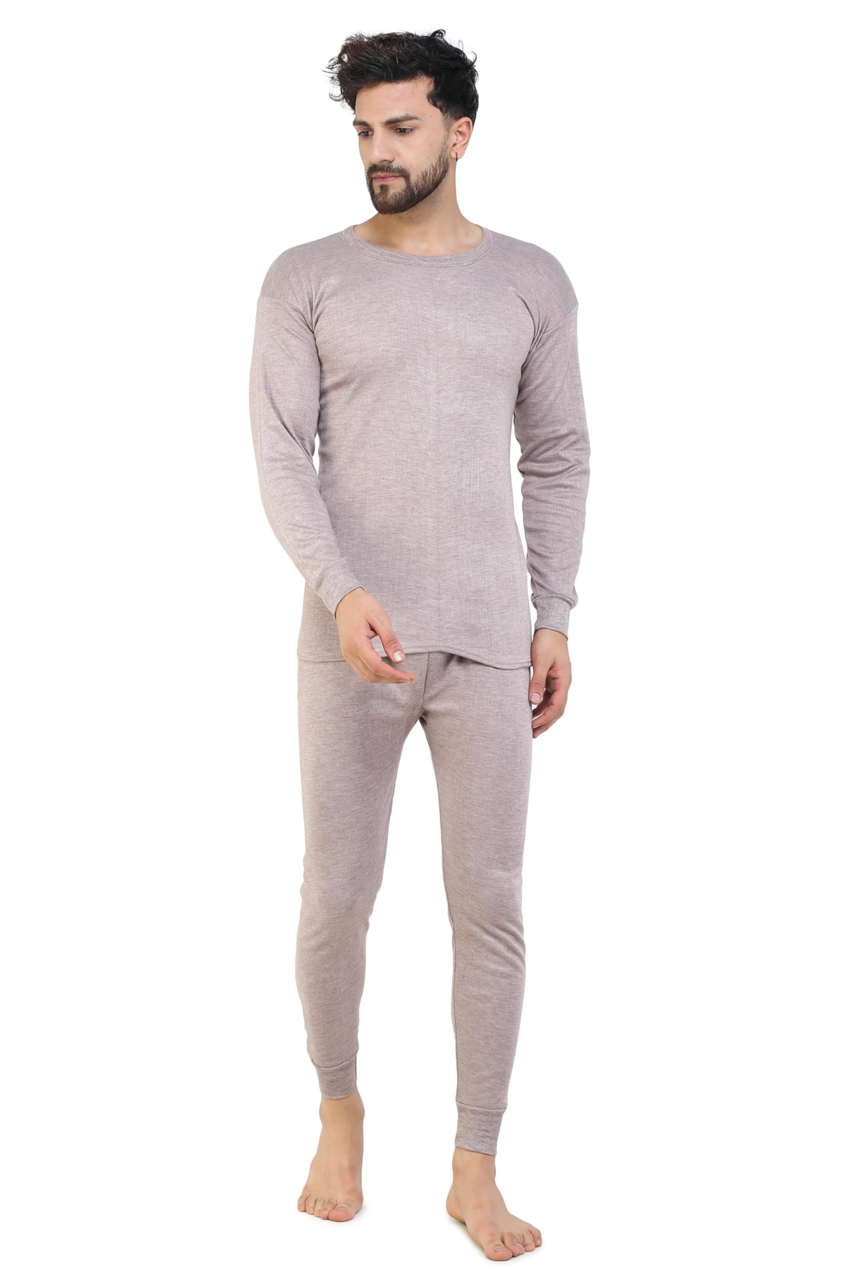 Classic Thermal Set for Men, Cotton-Woollen Blend, Full Sleeve Round Neck, Regular Fit, Standard Size, Winter Wear