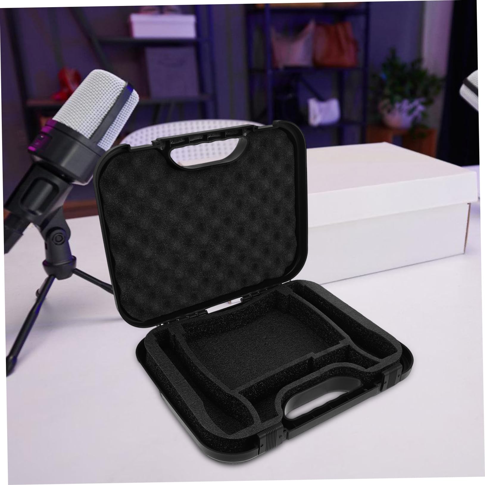 ibasenice Custodia Microfono Rigida in Plastico Nero, Valigetta per Microfoni con Interno Regolabile, Protezione Antiurto e Ampia Capacità per Recording e Podcast