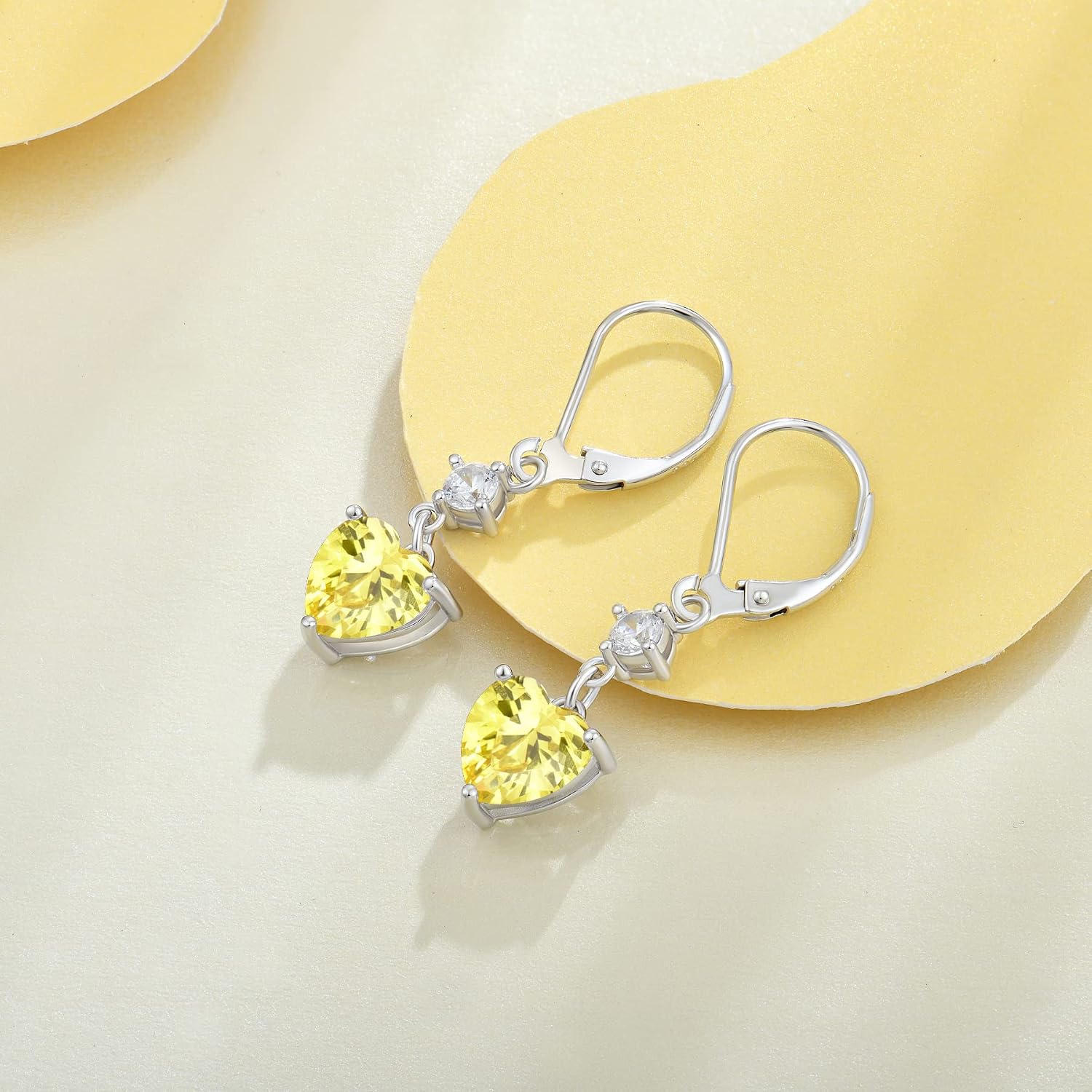 JO WISDOM Heart Dangle Drop Earrings for Women 925 Sterling Silver Leverback Earrings Birthstone Earrings Jewelry Gifts for women