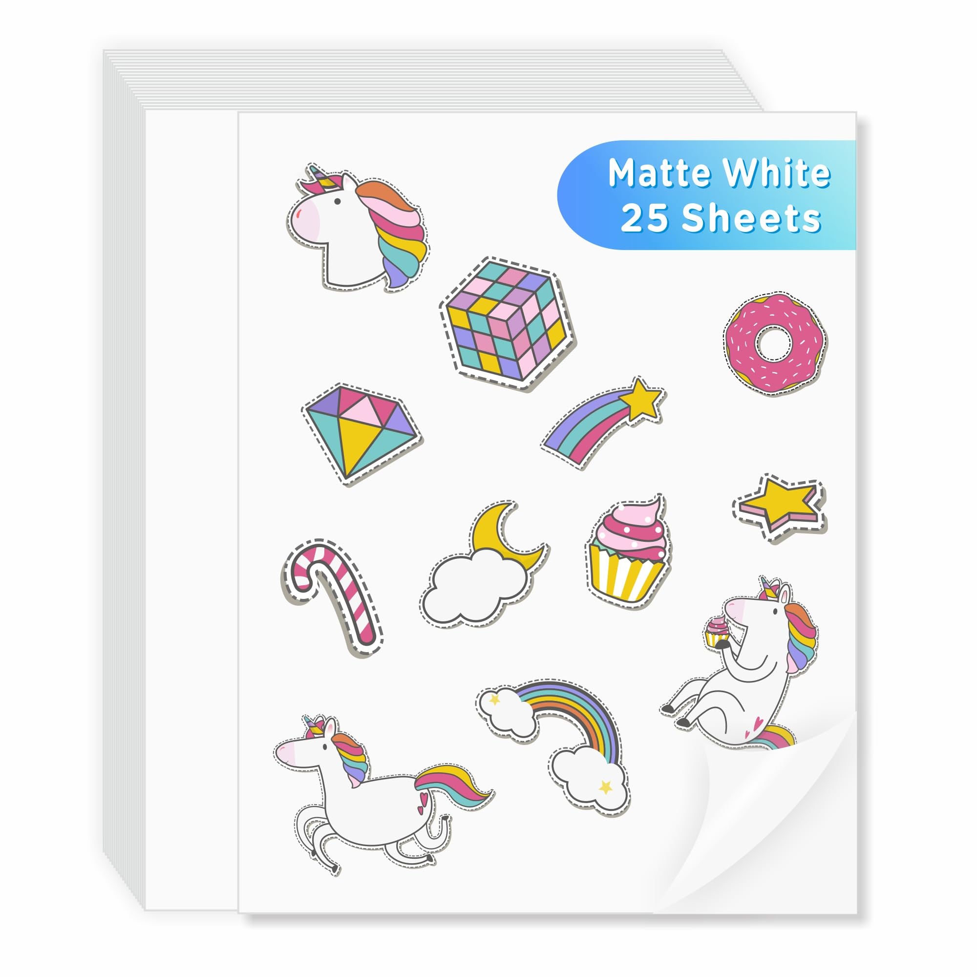 Printable Vinyl Sticker Paper for Inkjet Printers & Cutting Machine, 25 Sheets, Matte White, 8.5x11 Inch, Waterproof, Tear Resistant