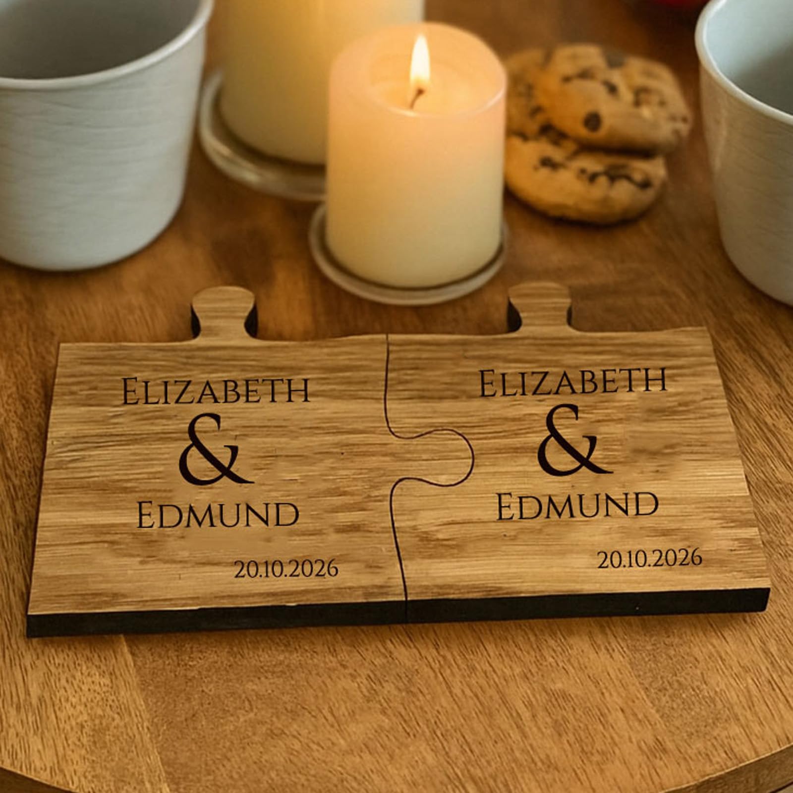 Personalised Wooden Jigsaw Coasters with Names - Ideal for Couples Weddings (Set of 2)