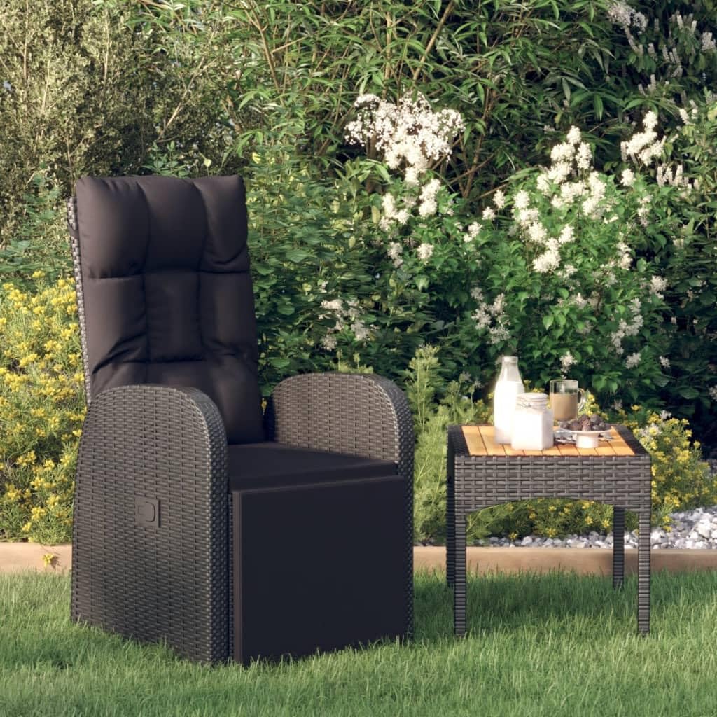 vidaXL Chaise Inclinable de Jardin et Coussin Fauteuil d'Extérieur Chaise de Patio Terrasse Arrière-Cour Robuste Résine Tressée Noir