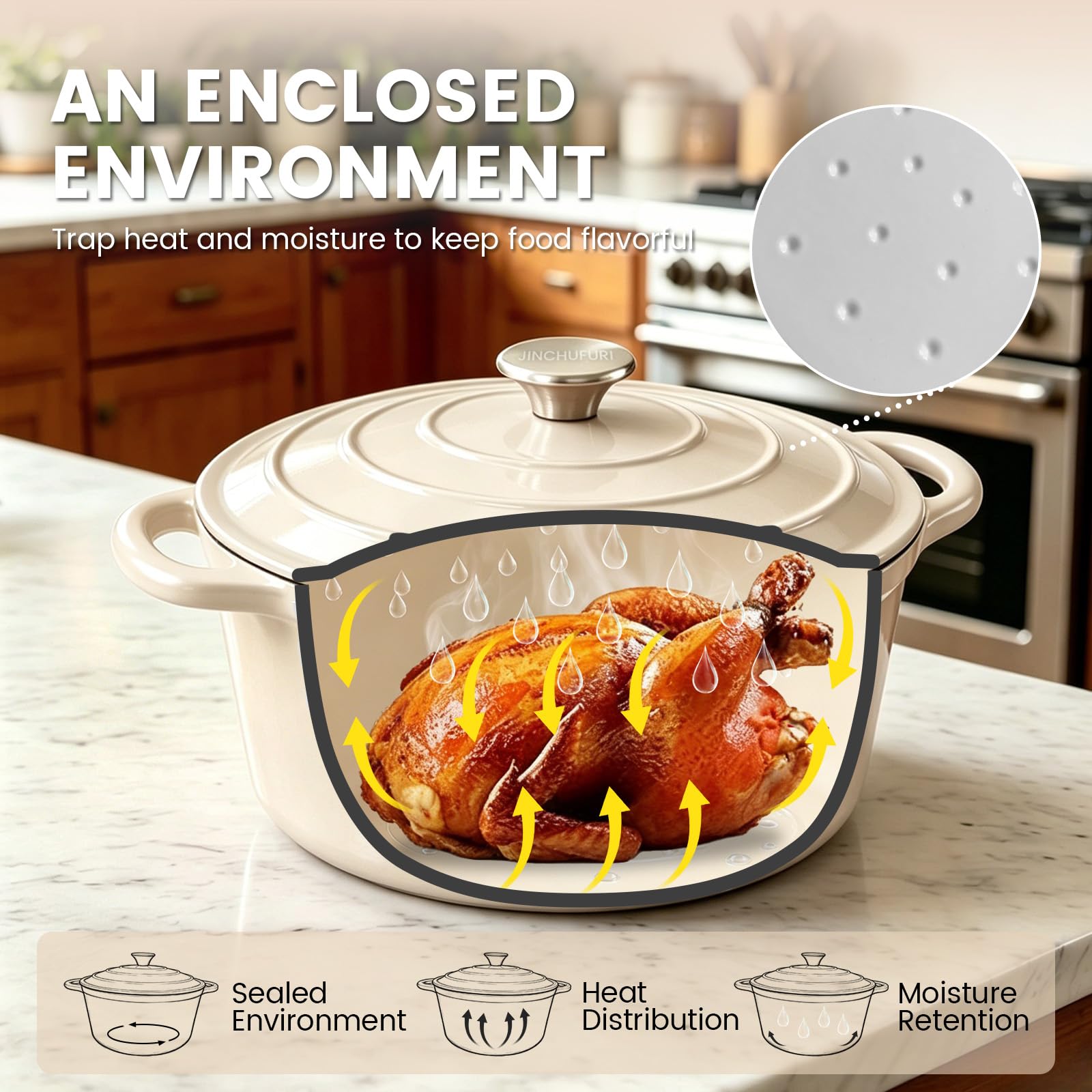 5 Qt Enameled Dutch Oven - Cream -3