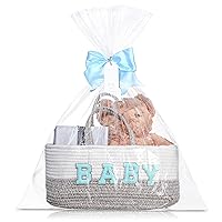 Vista 8 de Organizador de pañales con lazo, bolsa de almacenamiento portátil de cuerda de algodón para cambiador, guardería, baby shower (rosa)