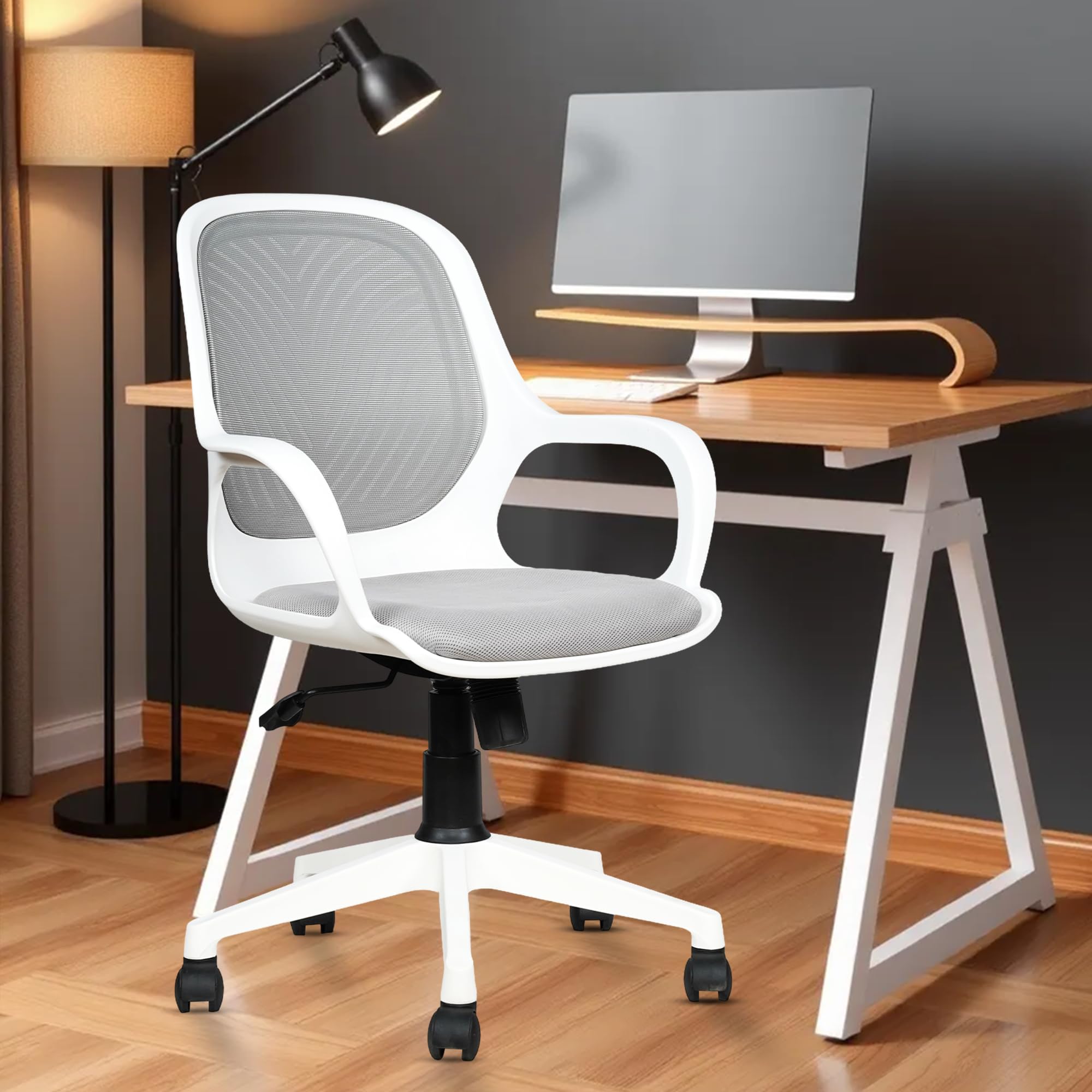MRC EXECUTIVE CHAIRS ALWAYS INSPIRING MORE Polo Mesh Mid-Back Ergonomic Home Office Desk Chair Study,Revolving,Computer Chair for Work from Home with Tilt Lock Mechanism - Grey & White