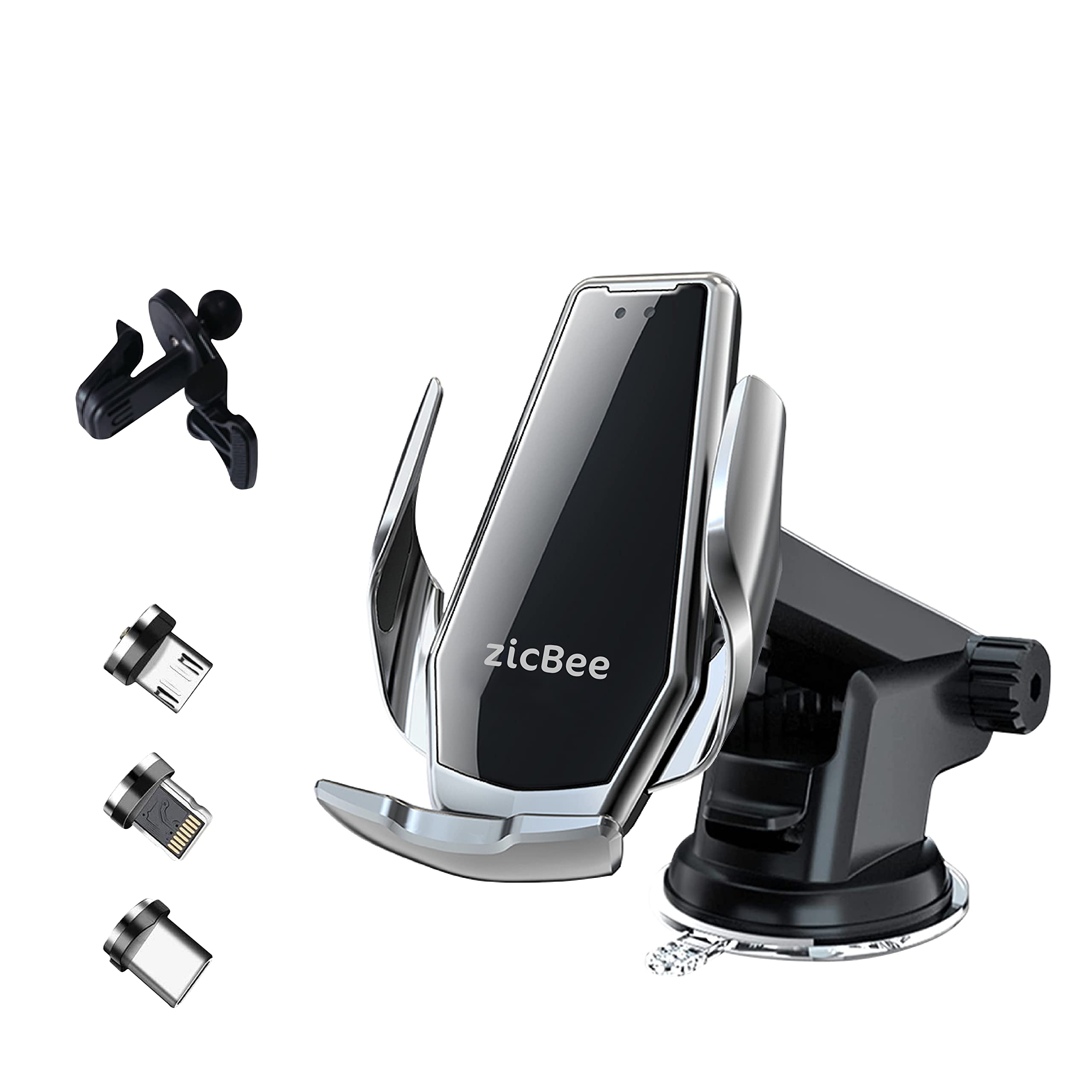 15W Wireless Car Charger - zicBee Qi Fast Charging Auto Clamping Phone Holder for iPhone 15 14 13 12 11 Mini/Pro/XR/X/Xs/SE/8 Plus, Samsung S23/S22/S21, Other Qi Phones with Screen Size Under 6.5 in