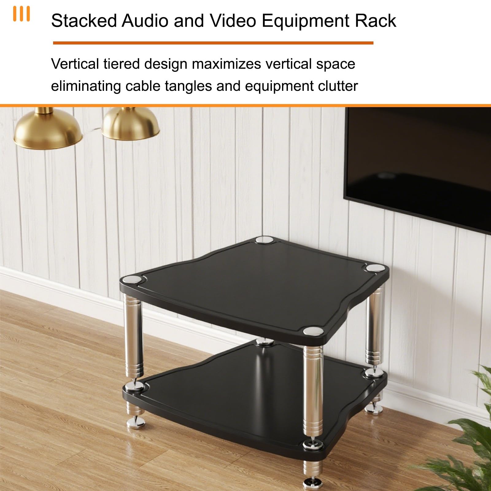 Home Stereo System AV Stand Compact Entertainment Center per giradischi dispositivo audio, mobiletto di archiviazione ideale per sala di registrazione (nero 10,5 cm)