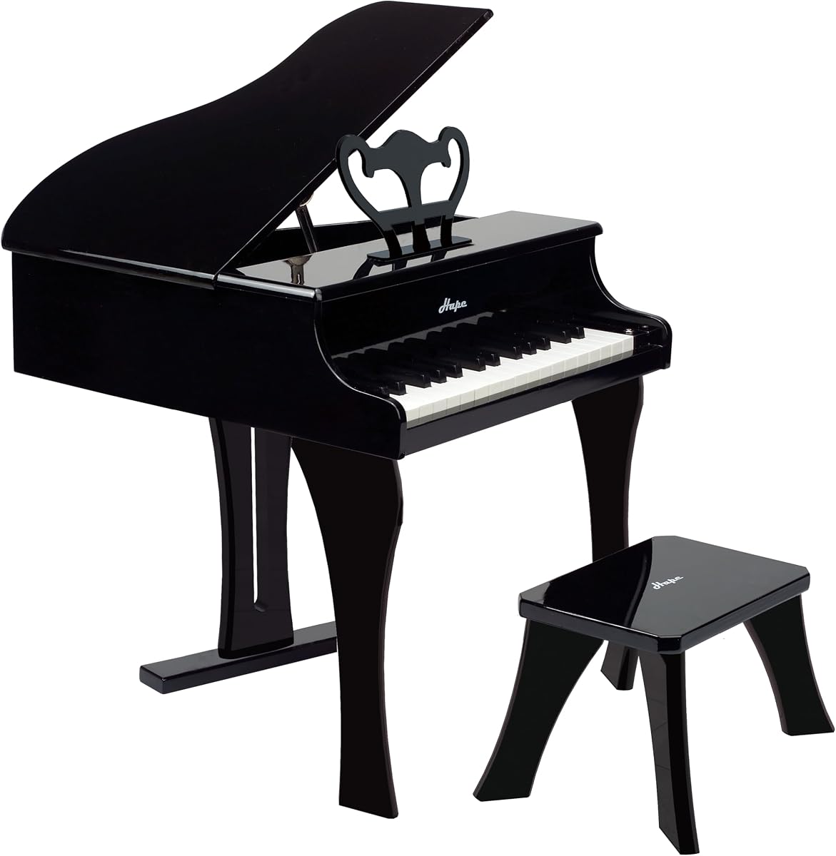 Piano de cola clásico negro | Juego de juguetes musicales con teclado de madera de treinta teclas para niños de 3 años en adelante