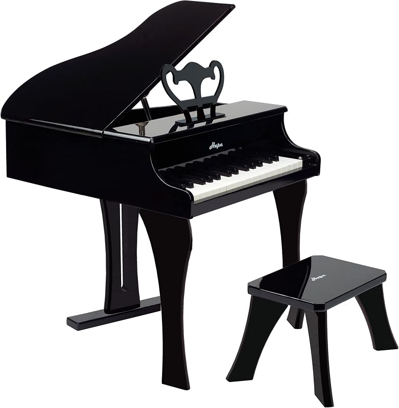 Piano de cola clásico negro | Juego de juguetes musicales con teclado de madera de treinta teclas para niños de 3 años en adelante