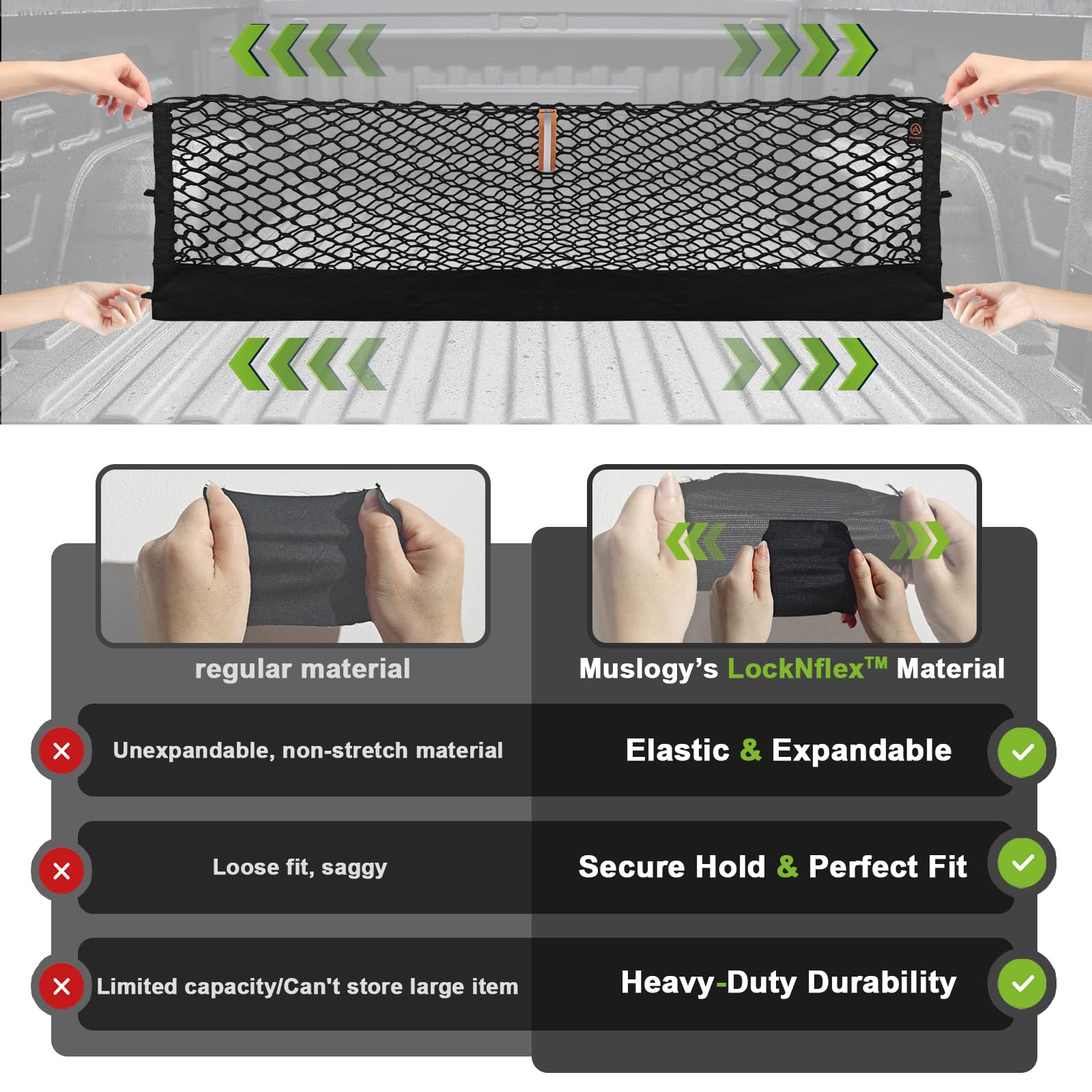 Muslogy Rete per Cassone del Camion Compatibile con Chevy Silverado e GMC Sierra 1500/2500HD/3500HD 2013-2025, Organizer per Accessori e Stoccaggio per Cassone del Pick-up, Stile Busta, con