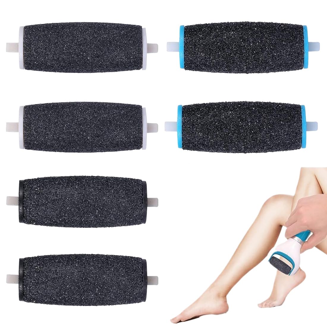 WKRTDY Pack de 6 Rodillos de Repuesto Extra, rodillos de repuesto extragruesos, para raspador de pies de pedicura eléctrico, Cabezales Reutilizables, Adecuados para los Pies - Cuidado de los pies