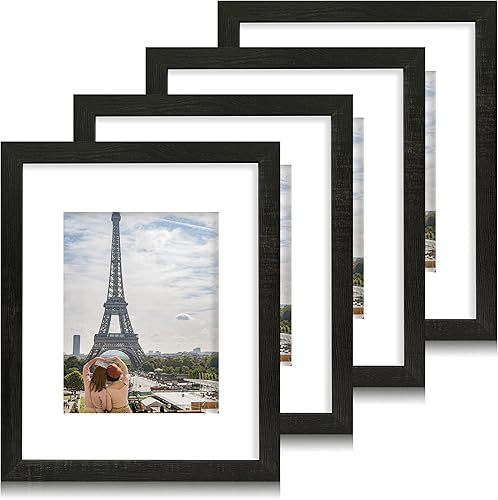 Juego de 4 portarretratos de 11 x 14 pulgadas, hecho de marco de madera negra rústica, para fotos de 8 x 10 pulgadas con paspartú o pósteres de 11 x