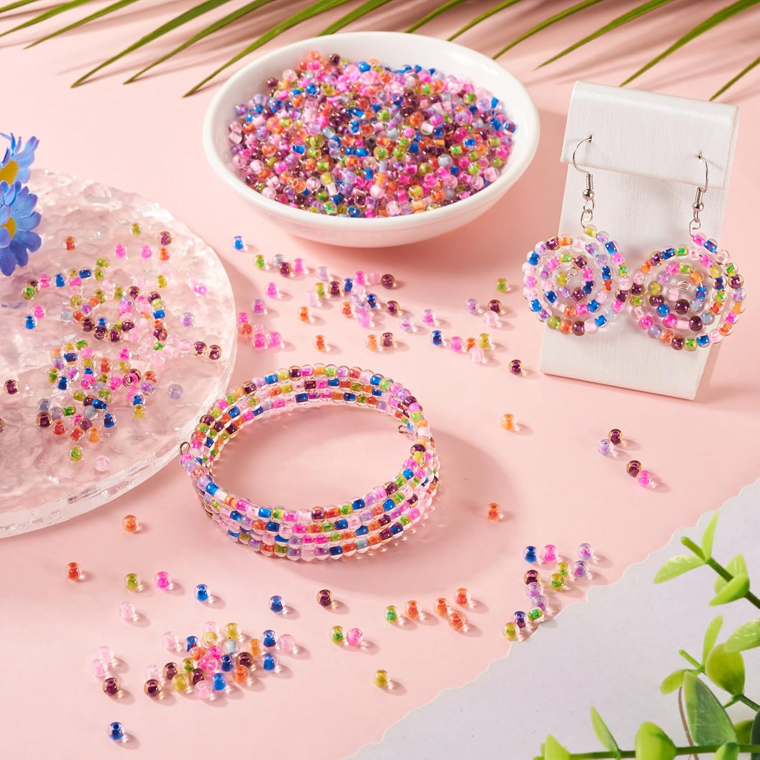 FASHEWELRY 100G Mixed Color Glass Seed Beads 4mm Transparent Crystal Pony Beads Half Plated Silver Lined Seed Beads for Friendship Bracelet Jewelry Making - Image 3