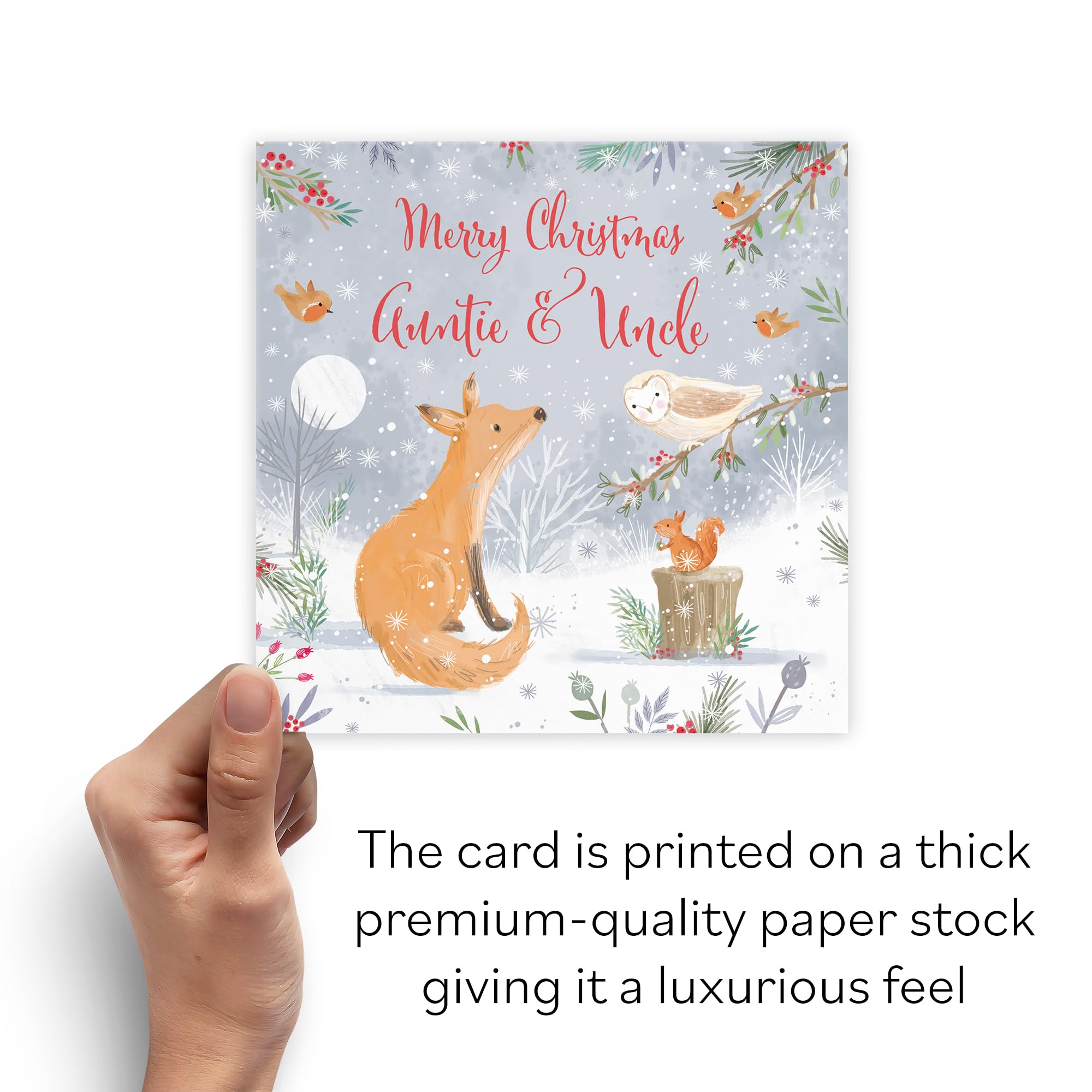 Hunts England, Auntie And Uncle Cute Fox Christmas Card, Nature's Treasures, Happy Animal Wildlife Cute Fun Merry Xmas Card - Image 3
