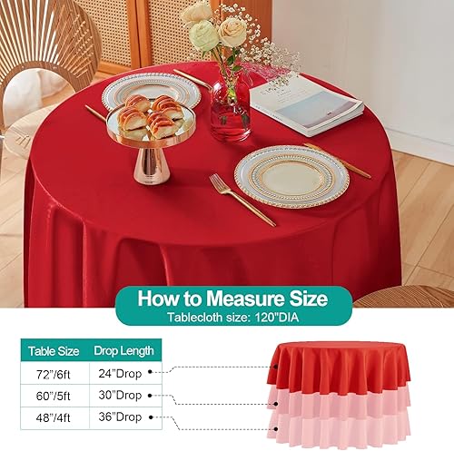 Miniatura 2 de EMART Mantel redondo rojo 100% poliéster reutilizable de 120 pulgadas para comedor, cocina, picnic, boda y fiesta de cumpleaños