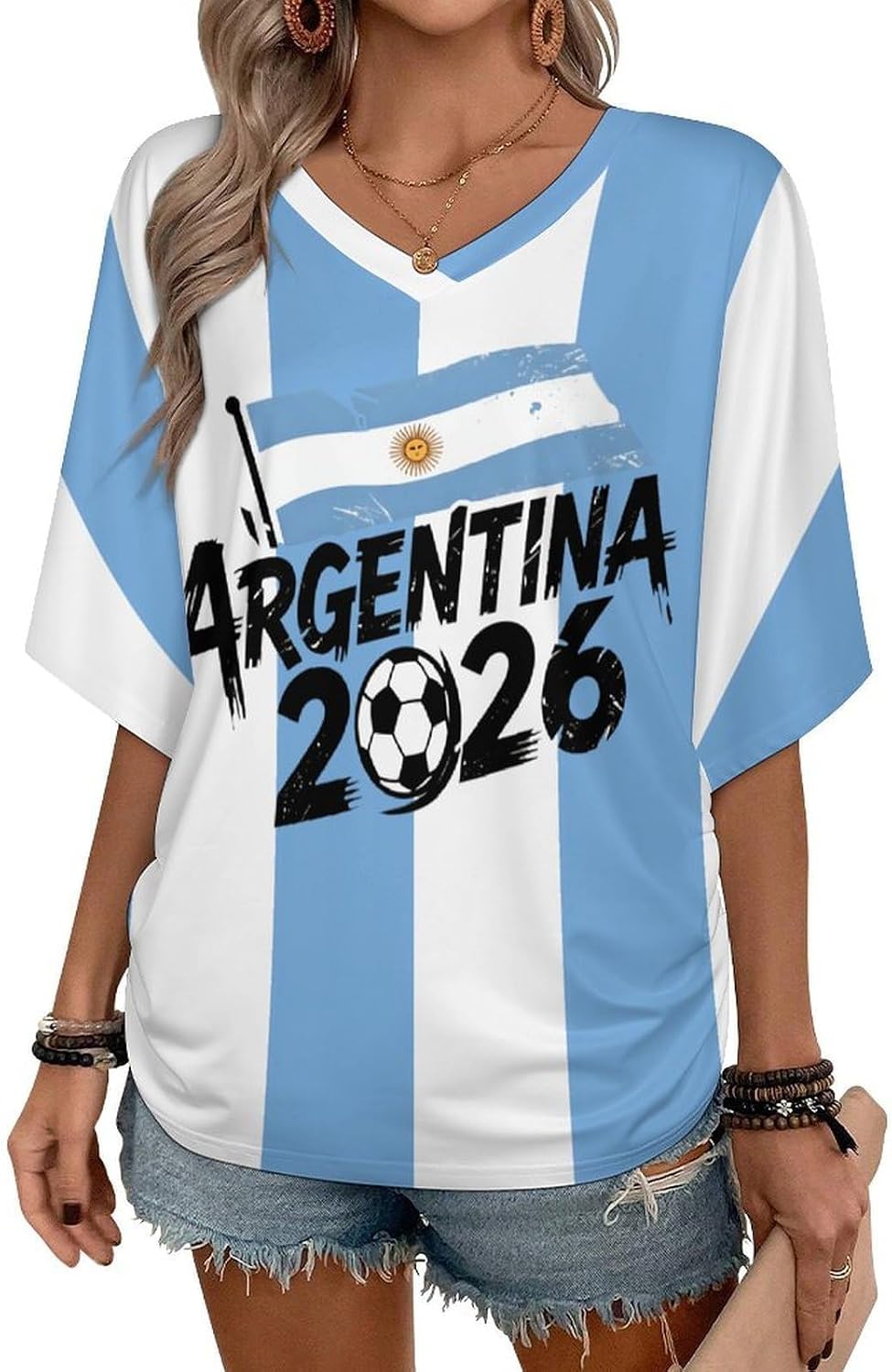 Spain Flag 2026 Soccer Womens Jersey Shirts Tops Oversized Tshirts Short Sleeve Football V Neck Shirts