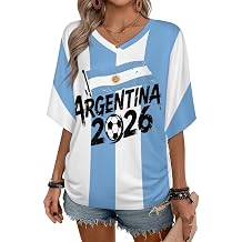 Soccer Cup 2026 Jersey Shirt for Women Argentina Soccer Jersey USA Brazil Tshirt Loose Fit V Neck Shirts Graphic Short Sleeve Tee Tops Small