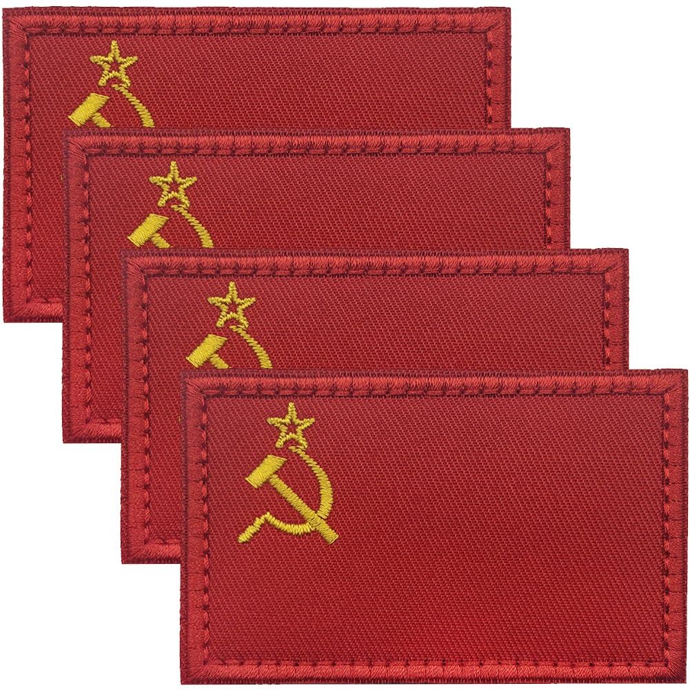 Fituenly 4pcs/set Soviet Union Flag Embroidered Ussr Patch Communist Cccp Iron on Sew on National Emblem for Military Uniform Hat