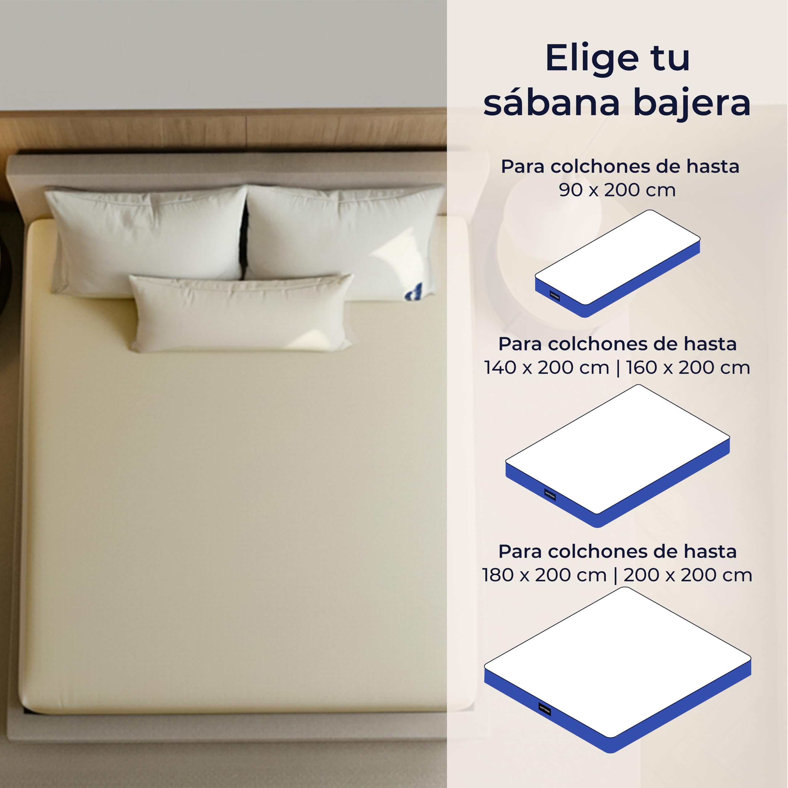 Dreamzie - Sabanas 200x200 cm Algodon Elastica Confort Premium - Altura 40 cm para Colchones Gruesos o Boxspring - Certificado Oeko-Tex - Beige