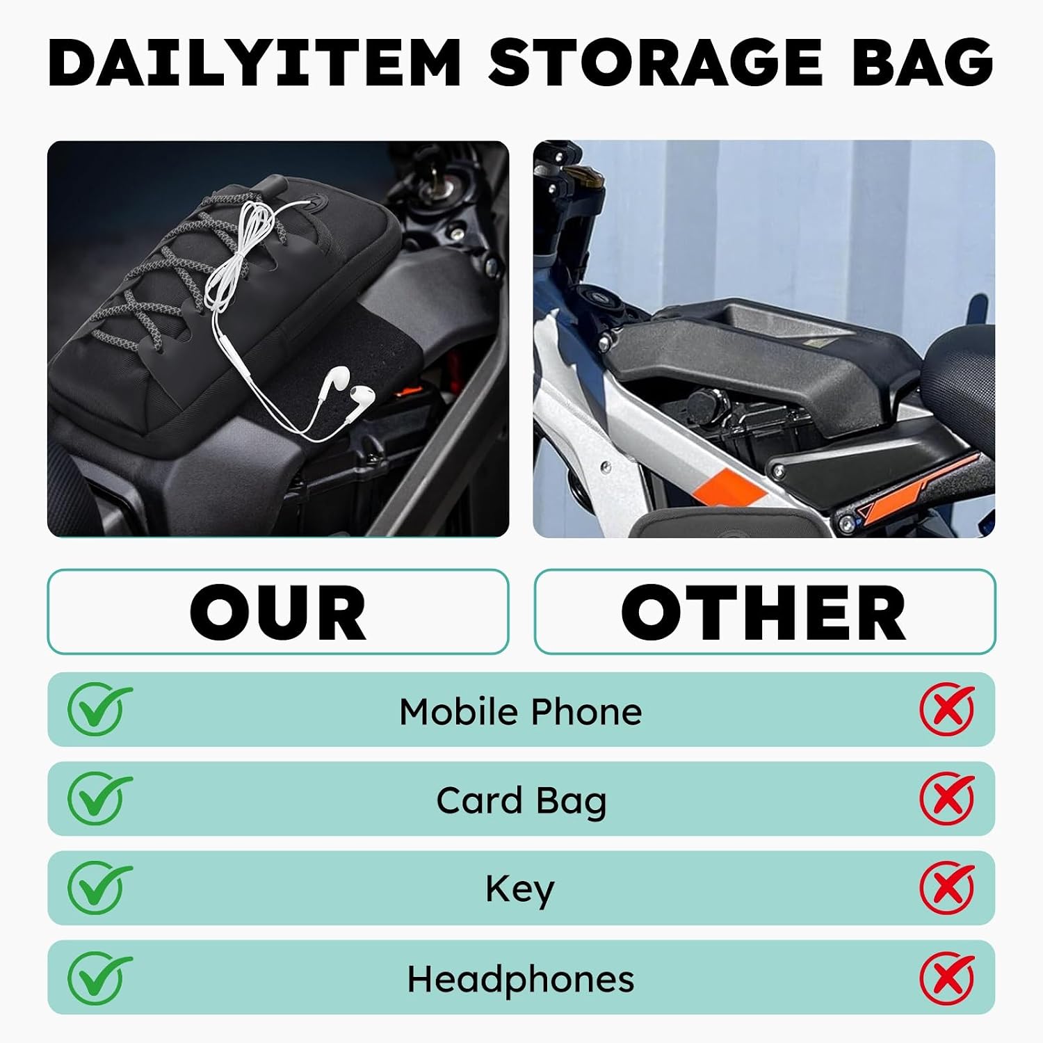 Electric Dirt Bike Ebike Bag for Surron Lbx/Tutti/Tuttio Soleil 01, E Bike Phone Pouch Parts Accessories, Dirtbike Motorcycle Front Battery Frame Bag Storage Stuff for Talaria/ Eride Pro(Black)
