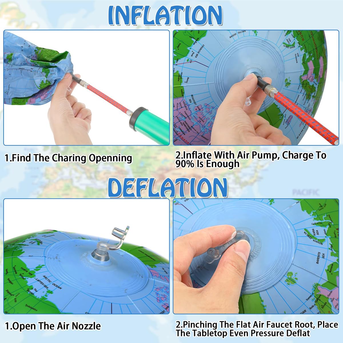 Pmeixcy Inflatable Globe,Blow up World Globe Beach Ball,Inflatable Earth Beach Ball for Beach Playing or Teaching,Party Bags,Summer Pool Party,PVC Material - Image 4 thumbnail