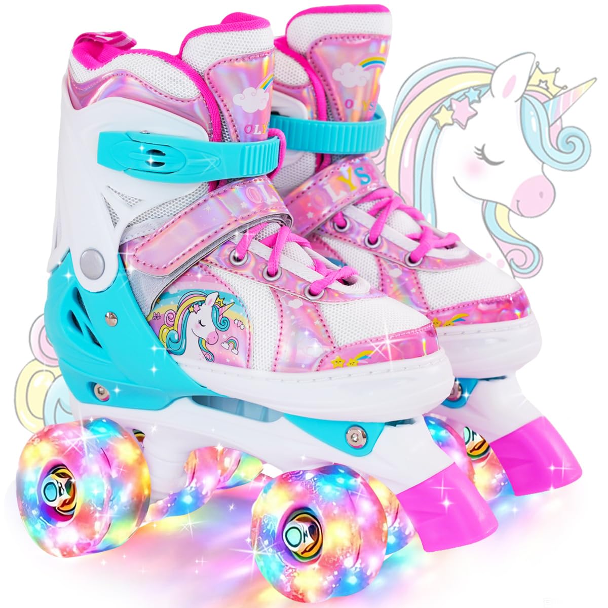 Rollers pour Enfants,Roller Enfant Fille,Roller Enfant Garcon,Patin a Roulette Réglables en 4 Tailles avec 8 Roues Clignotantes pour Garçons,Filles,Débutants