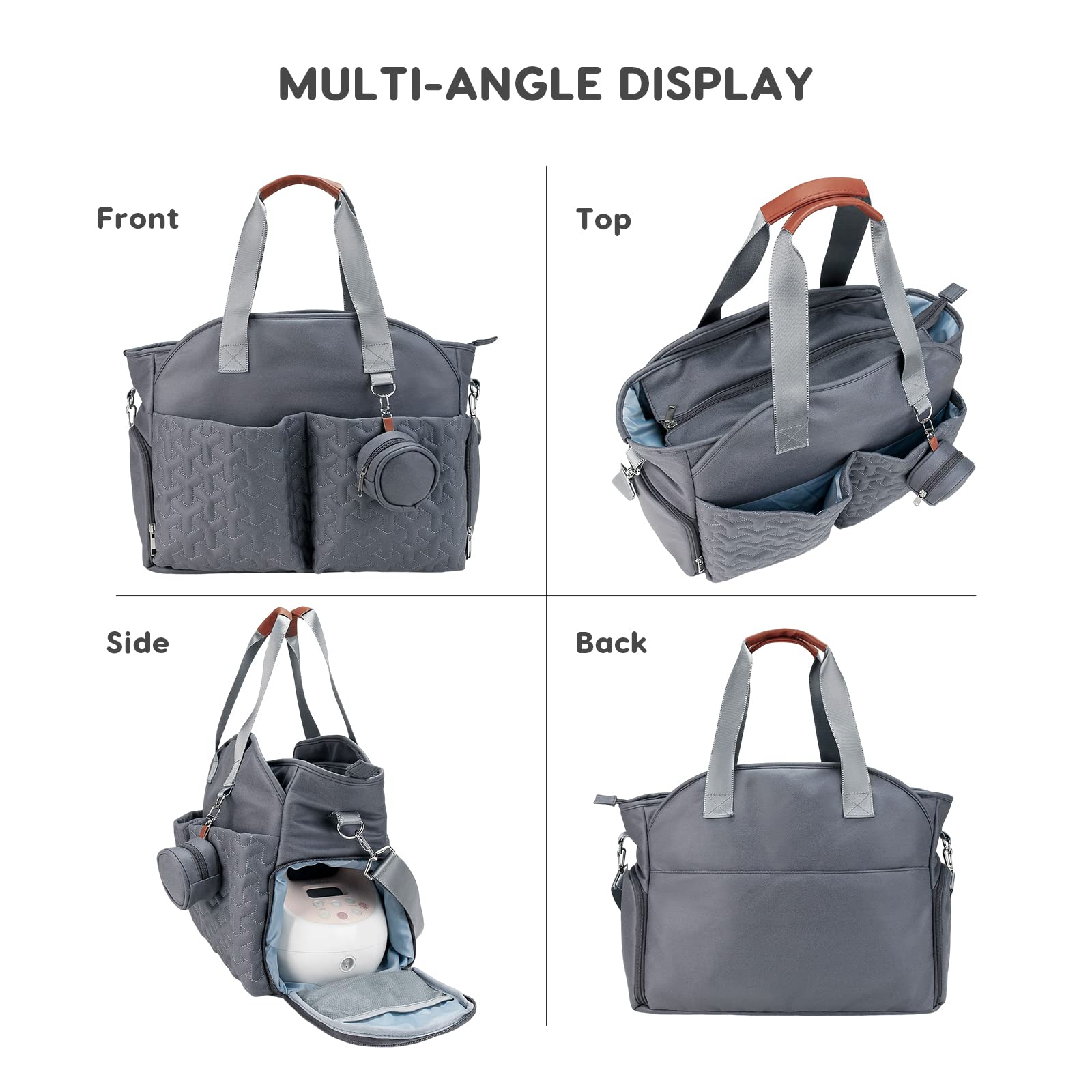 SONARIN Multifunzionale Elegante Borsa Fasciatoio per Neonato,Grande Capacità Impermeabile Borsa Cambio Borsa a Tracolla Portatile Borsa per Pannolini da Viaggio con Borsa Ciuccio(Grigio Scuro)
