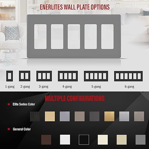 Miniatura 64 de ENERLITES SI8834-BK - Placa de pared decorativa sin tornillos, cubierta de enchufe segura, 4 entradas, 4.68 x 8.30 pulgadas (alto x largo), Negro