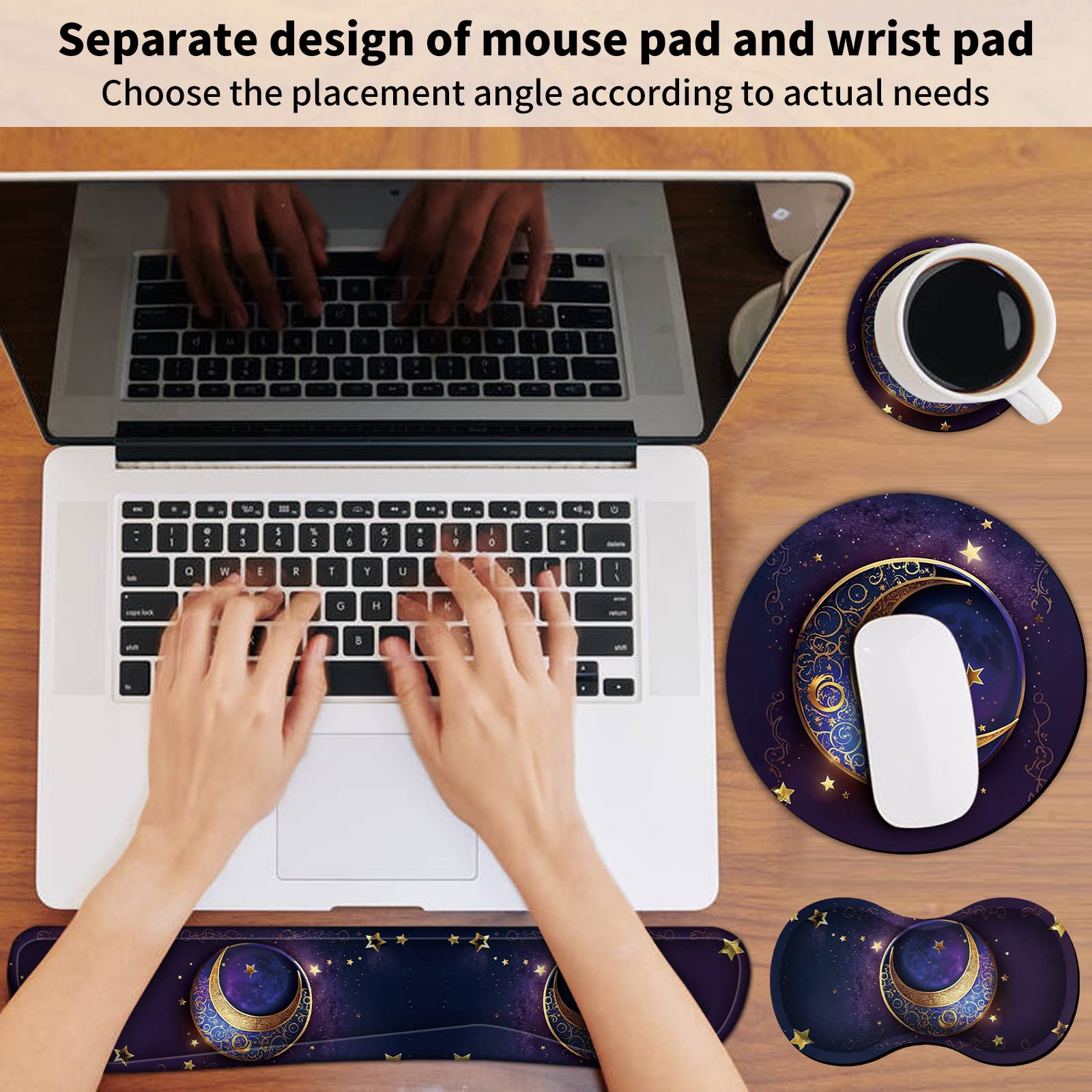 Podkładka pod mysz + podkładka pod nadgarstek pod klawiaturę + podkładka pod nadgarstek + podstawka, ergonomiczna pianka z pamięcią kształtu, zestaw do laptopa, komputera, biura, domu, pracy, gier